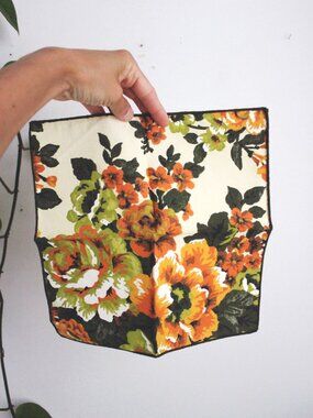 Vintage Floral Cotton Napkins Set Of 4 Square Retro Mid Century 60 70s Orange Gr